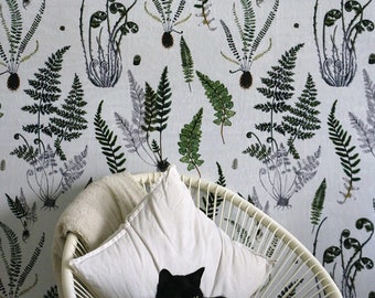 Fern Wallpaper: Botanical Wall Mural, Hand Painted Removable Wallpaper