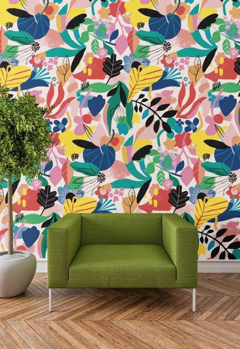 COLORFUL WALLPAPER BOTANICAL Wall Mural Tropical Wallpaper Etsy