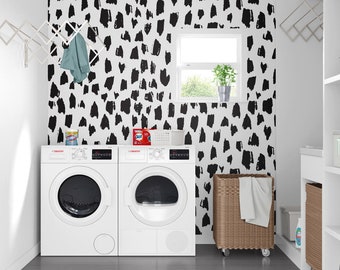 BLACK Inky Splotch REMOVABLE  WALLPAPER- Peel Stick And Traditional Self Adhesive Wallpaper