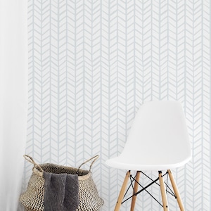 Soft Blue Herringbone Removable Wallpaper | Neutral Chevron Wallpaper | Neutral Peel and Stick Wallpaper | Scandi Self Adhesive Wallpaper