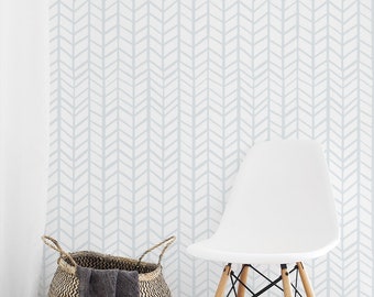 Soft Blue Herringbone Removable Wallpaper | Neutral Chevron Wallpaper | Neutral Peel and Stick Wallpaper | Scandi Self Adhesive Wallpaper