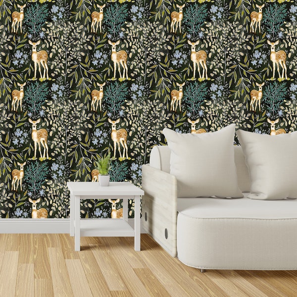 WOODLAND WALLPAPER, FOREST Wall Mural, Jungle Nursery Decor, Personalized Animal Print White Wallpaper For Kids Room Decoration