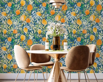 Watercolor Citrus Wallpaper: Exotic Fruit Botanical Pattern