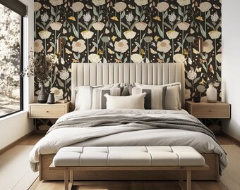 Butterfly Garden Black Wallpaper