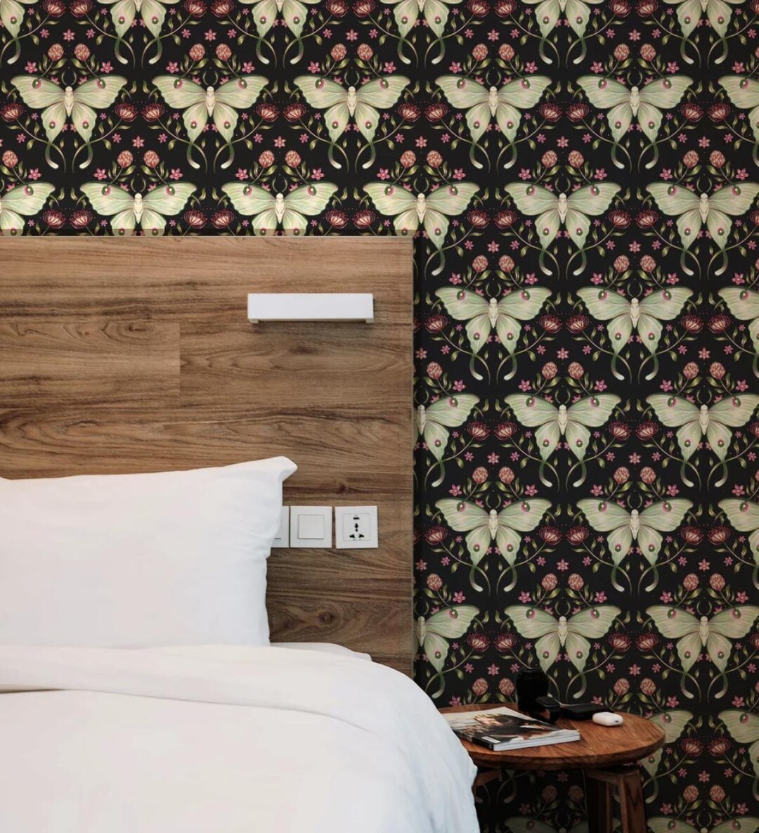 Dark Lunar Moths - Peel & Stick and Traditional Vivid Wallpaper - Etsy