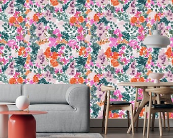BOHO BLOOMS Peel Stick And Traditional Wallpaper – Flower Leaves Pop Of Color Wallpaper To Your Room