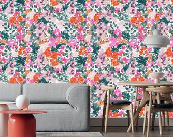 Boho Blumen Tapete zum Abziehen und Aufkleben – Bunte Blumen