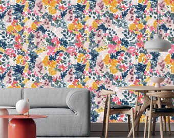 Traditional BLOOMS REMOVABLE WALLPAPER For Farmhouse Style Room Or Boho Style Room