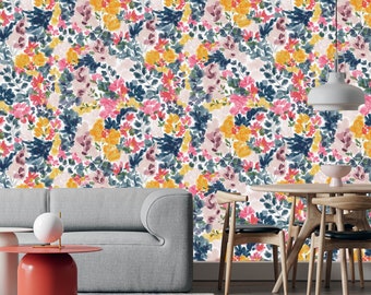 Abnehmbare Tapete mit Blumenblüten im Boho-Farmhaus-Stil