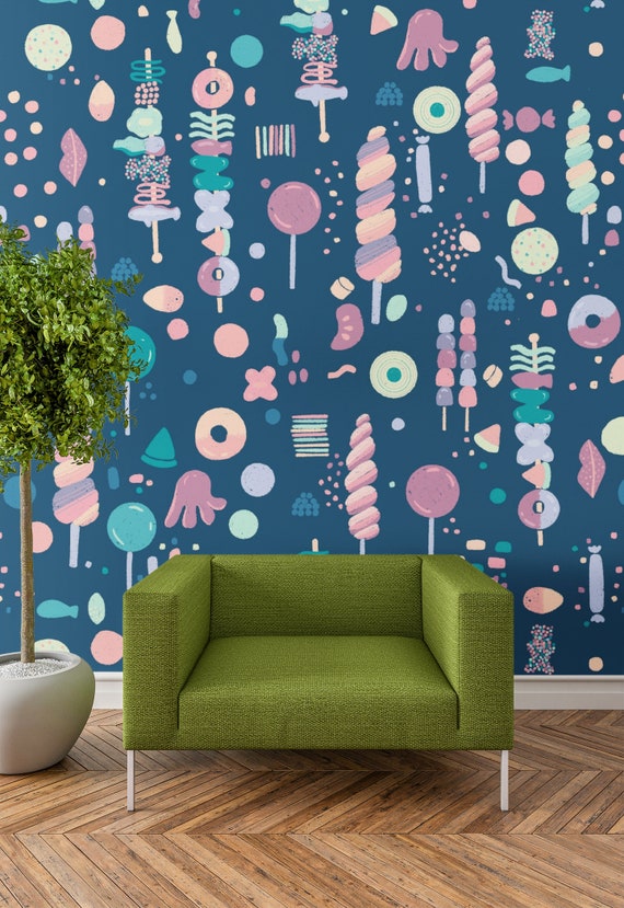 PAPEL PINTADO de la habitación del bebé, MURAL de pared moderno, decoración  CANDY, papel pintado de pared impermeable de caramelo brillante estético  personalizado -  México