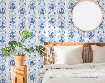 Light Blue Damask Removable Wallpaper