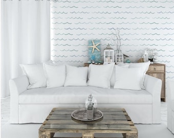 Coastal Waves Removable Wallpaper: Beach House Decor, Peel & Stick or Traditional