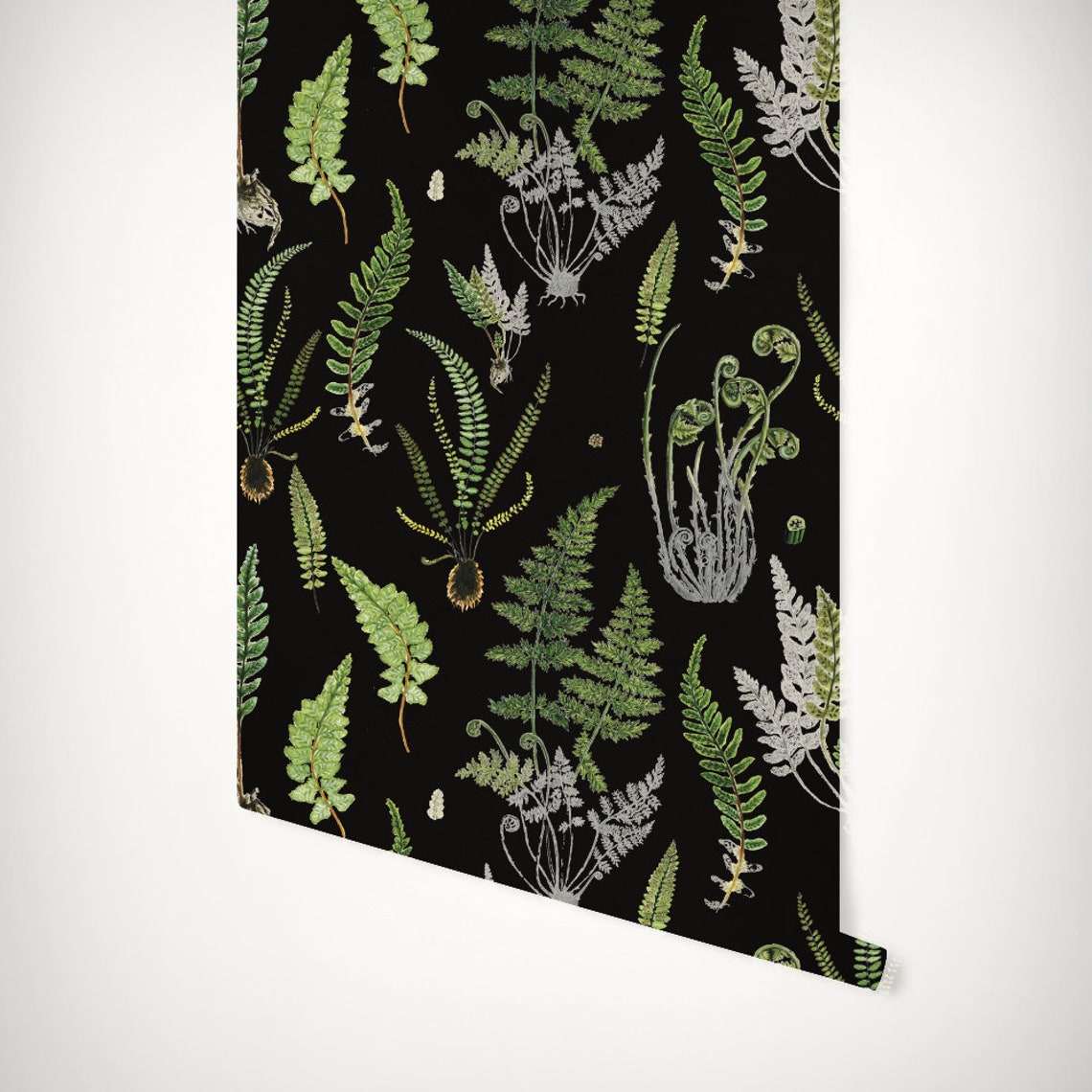 Ferns on Black Removable Wallpaper 503 Etsy