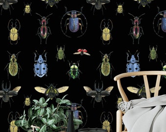 DARK WALLPAPER, BEETLE Pattern, Gothic Wallpaper, Customizable Black Insect Removable Waterproof Wall Paper