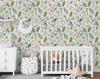 Self Adhesive WILDFLOWER NURSERY WALLPAPER – Peel Stick And Traditional Nursery Room Wall Décor Paper