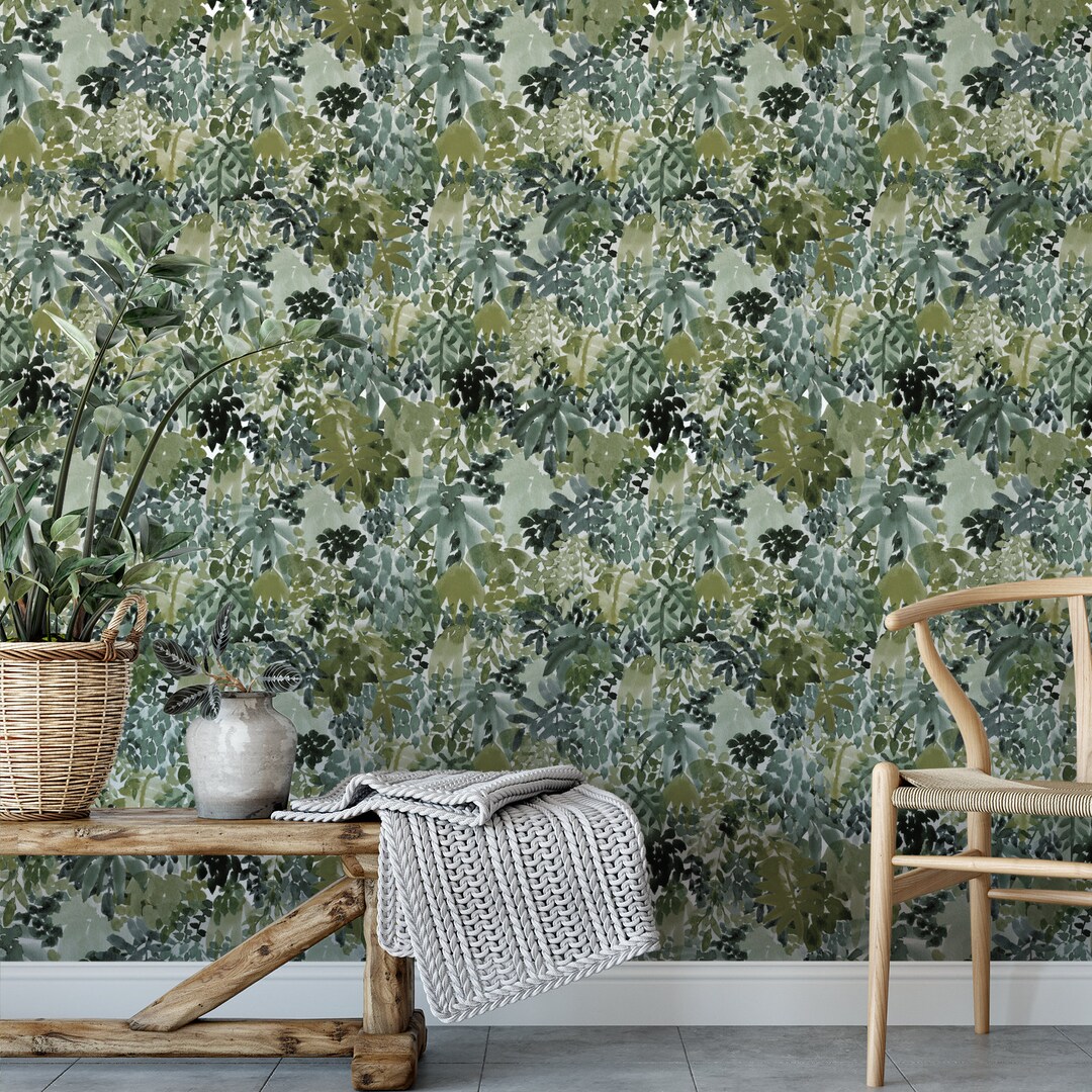 BOTANICAL WALLPAPER, Forest Wallpaper, Wall Covering, Personalized Lush ... - Botanical Wall Coverings