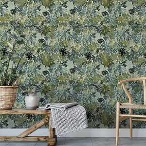 BOTANICAL WALLPAPER, Forest Wallpaper, Wall Covering, Personalized Lush Greenery Design Print Peel And Stick Wallpaper