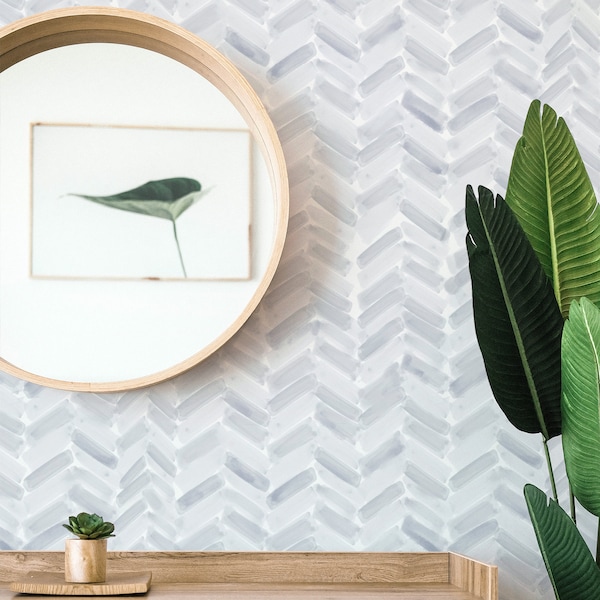 Blue Chevron Watercolor Peel and Stick Wallpaper