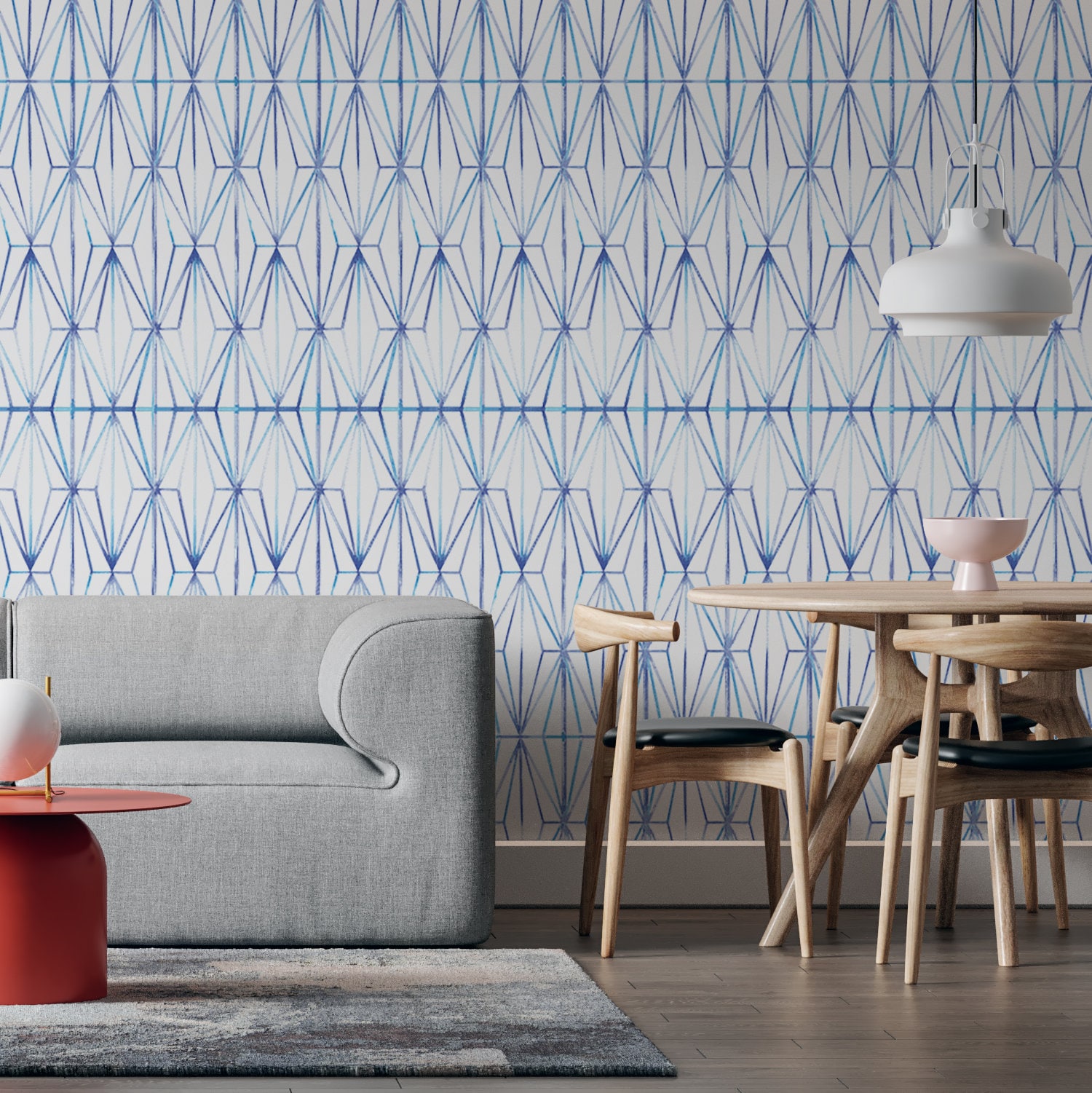 Peel-and-Stick behang met geometrische diamant, blauw rooster - Etsy België, image size:1500x1501