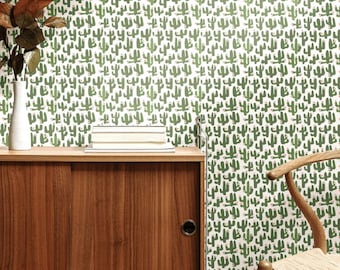 Verwisselbaar behang met bloeiende cactus: op woestijn geïnspireerde muurdecoratie