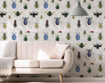 Insect Wallpaper, Peel and Stick Insects Wall Art, Grey Dragonfly Mural