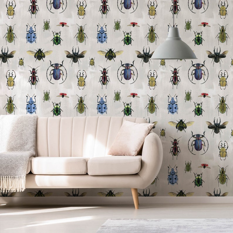 Insect Wallpaper, Peel and Stick Insects Wall Art, Grey Dragonfly Mural ...