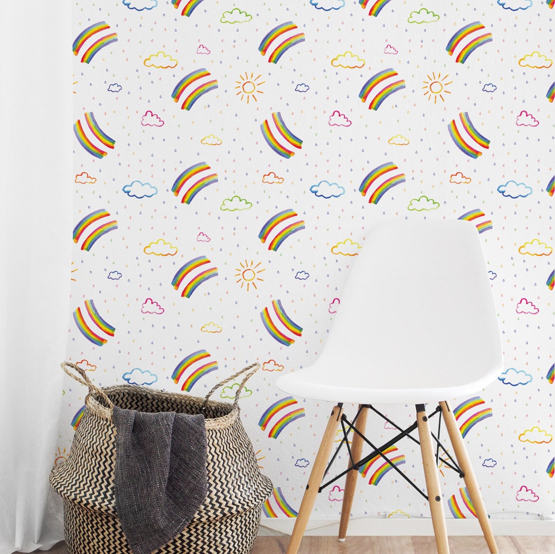 Watercolor Rainbow Wallpaper, Peel and Stick Nursery Decor - Etsy