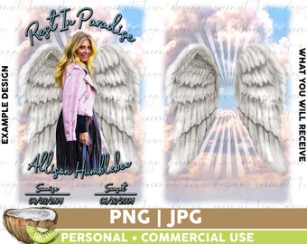 Forever Beautifully Strong Angel Wings Mom Nanny Rustic PNG JPG Digital Memorial Rest in Peace RIP Add Photo Memory of Wood look