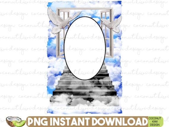 Memorial Picture Frame, Stairway To Heaven Clouds, Blue, Sublimation  Design, Instant Download, Digital File, PNG, Design #RIP-10