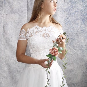Ivory Lace Wedding Dress, White wedding Corset Lace corset neckline white wedding top Bridal top separate Wedding bodice corset  wedding