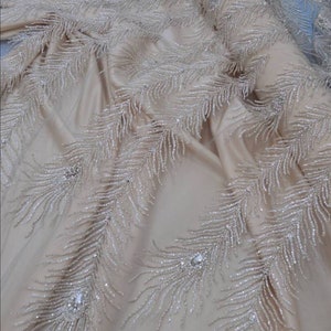 Designer handgemachte Hochzeit Spitze Stoff Silber Perlen Spitze Stoff Stickerei Tüll mit Pailletten, Perlen Luxus Stoff Spitze für Brautkleider