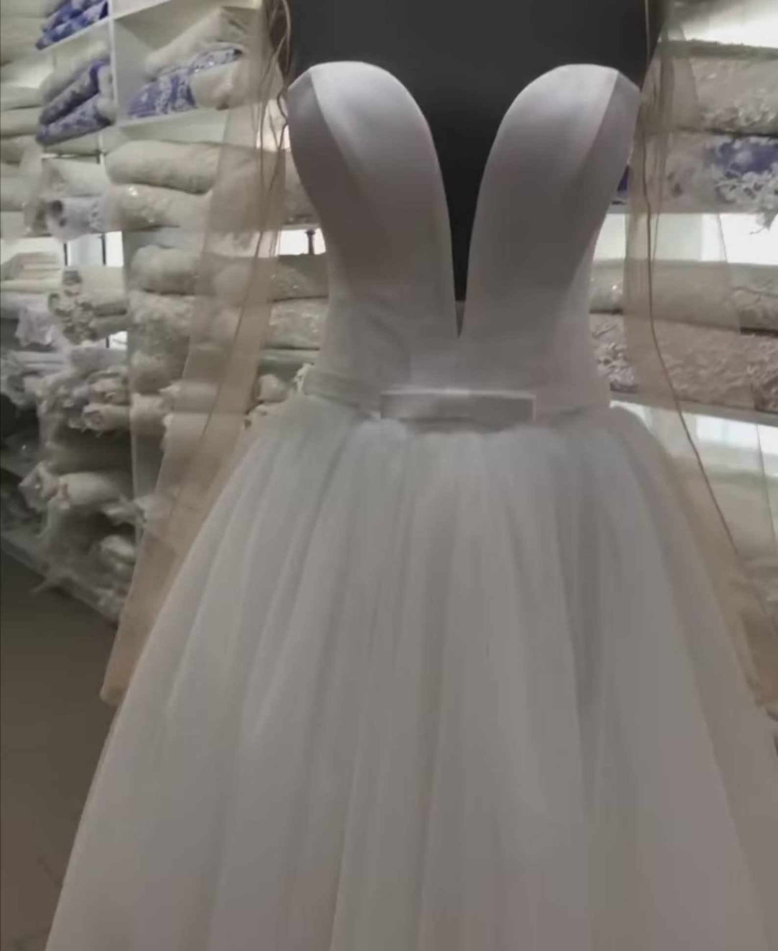 Ivory Corset Wedding Dress With Lacing Back Flesh Tulle Long Sleeves ...