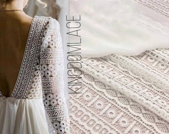 By the yard boho Bridal lace fabric White guipure wedding lace fabric Guipure lace fabric for the wedding dress African fabric for bridal
