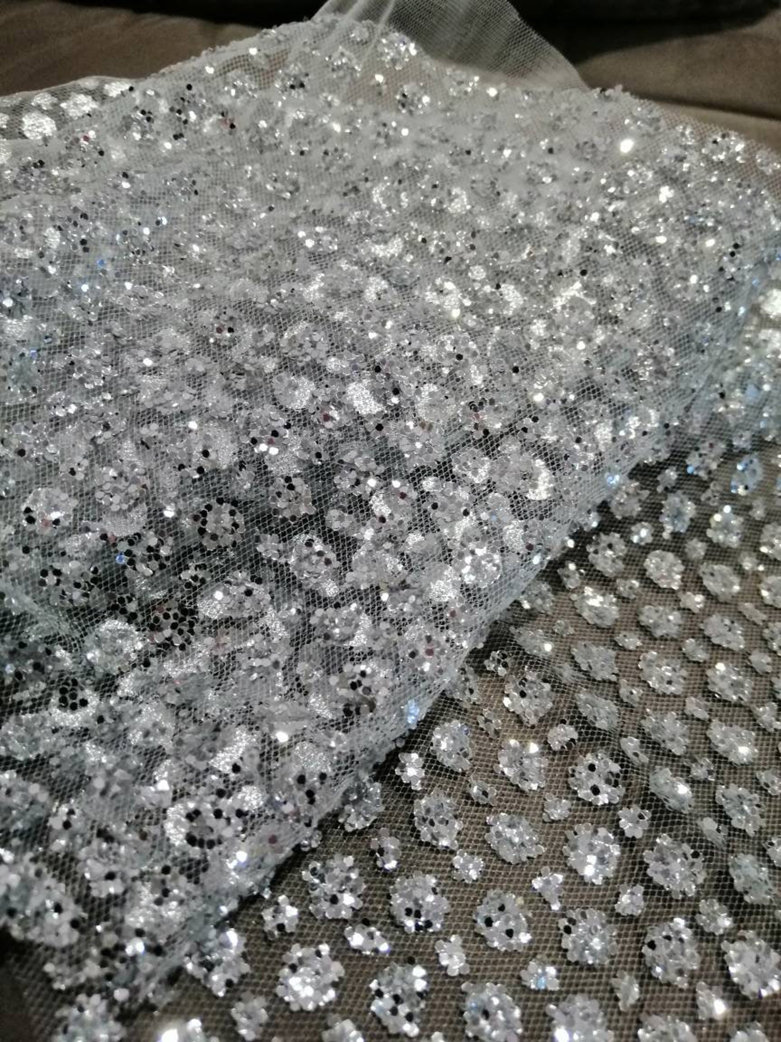 1 yard Silver Glitter Mesh Fabric Silver glued glitter sparkle Etsy