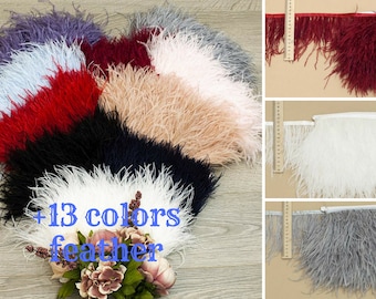 1 meter Length Ostrich Feathers Trims Fringe with Satin Ribbon Tape for Dress Wedding Decoration lingerie Natural Ostrich  feather trim