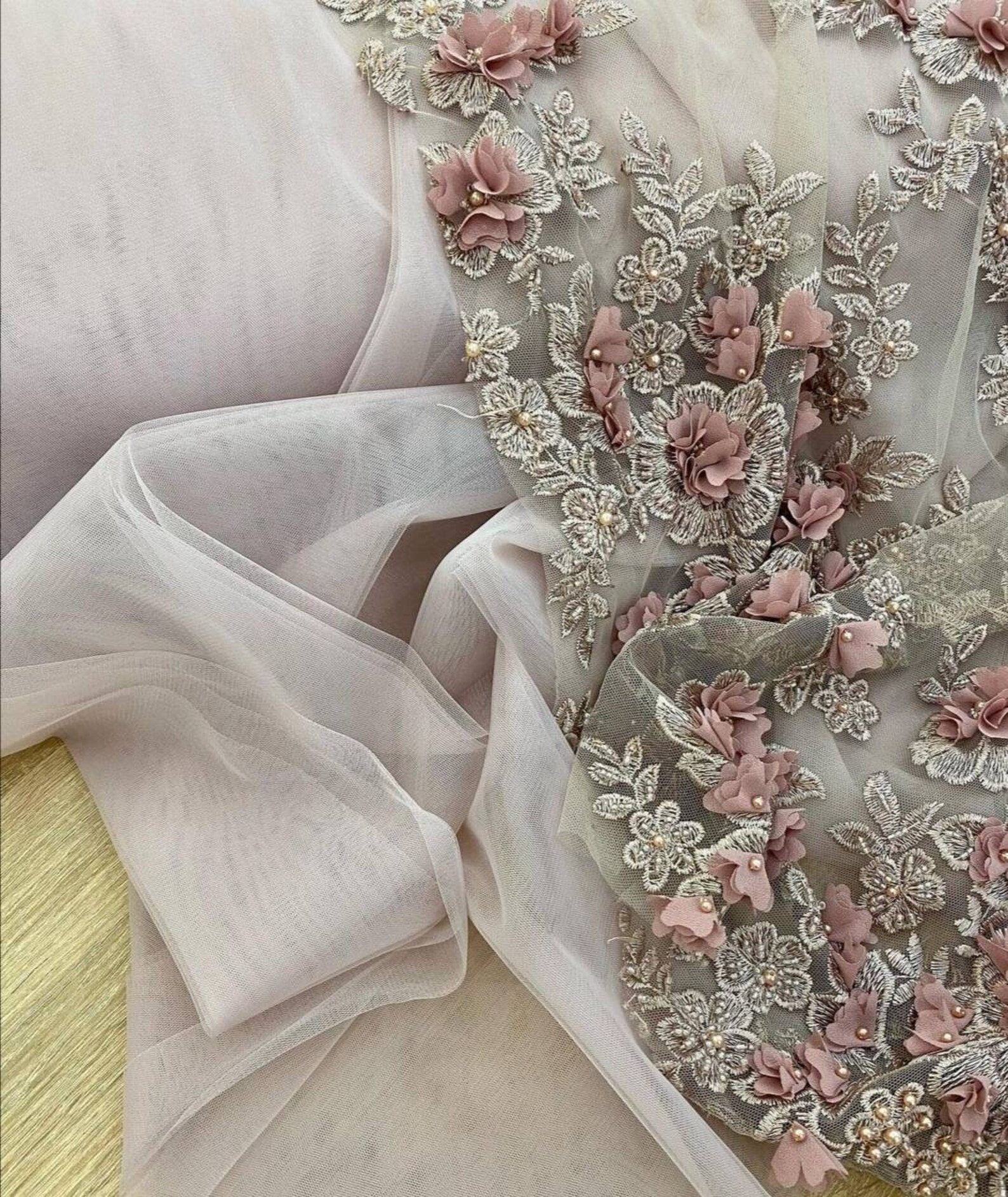 Tul bordado en 3D decorado con flores y perlas 9 colores tul Etsy