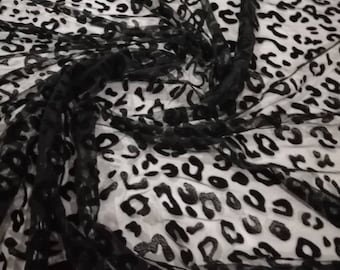 Black Velvet leopard mesh fabric Black tulle flock fabric Black tulle fabric Black tulle fabric Flocked tulle By the yard Width ( 150cm)