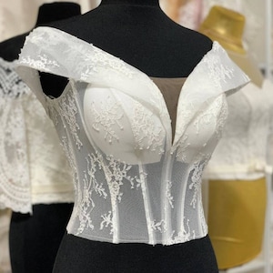 Off shoulder lace Bridal top corset Ivory wedding crop top  Boho lace wedding dress Bridal corset for dress Separate corset