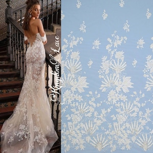 Tkanina koronkowa ślubna 3D Ivory Modna koronka ślubna 2020 tkanina Nowa tkanina koronkowa z koralikami Koronka 3D Koronkowa tkanina z koralikami Koronka haftowana na wymiar