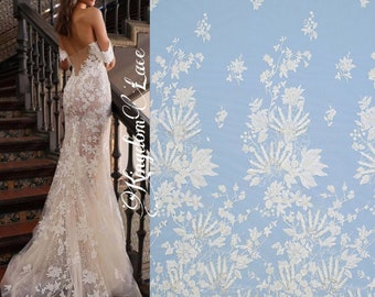 3D wedding lace fabric Ivory Fashion bridal lace 2020 fabric New beaded lace fabric 3D lace Laced beaded fabric Lace embroidered By the yard