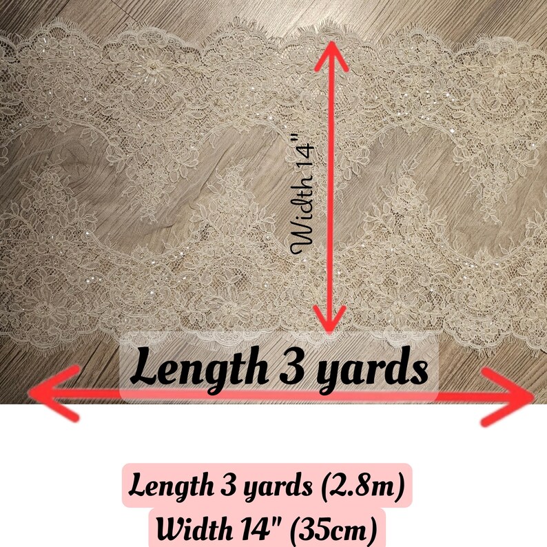 Ivory embroidered Chantilly lace with beads Ivory bridal lace wedding lace fabric Ivory corded lace Chantilly lace cord lace image 8