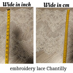Ivory embroidered Chantilly lace with beads Ivory bridal lace wedding lace fabric Ivory corded lace Chantilly lace cord lace image 7