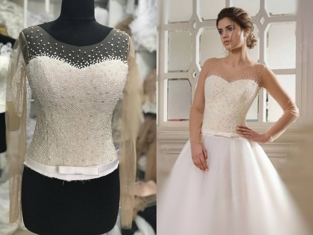 Flesh Wedding Corsete With Long Sleeves for Sew Bridal Dress Separate ...