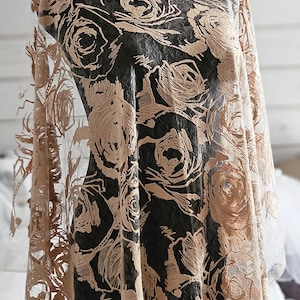 Cappuccino Embroidery rose lace Rose lace fabric Cappuccino wedding lace Cappuccino bridal lace Cappuccino lace by the 1 yard Wedding fabric image 1