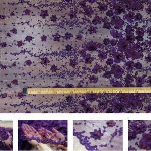 Dentelle de lilas tissu 3D 3d lilas tissu mariée dentelle broderie de Tulle en tissu 3D fleuri lilas lilas dentelle mode floral par le 0.5 m