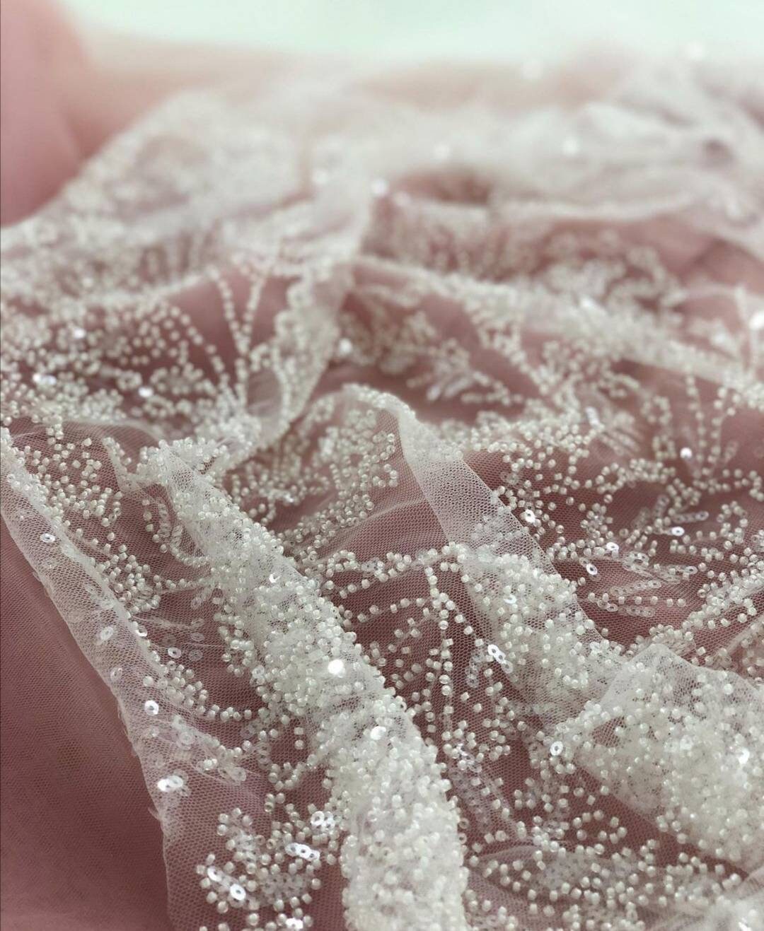 Ivory Beaded Bridal Lace Fabric Ivory Embroidered Lace Fabric Bridal ...