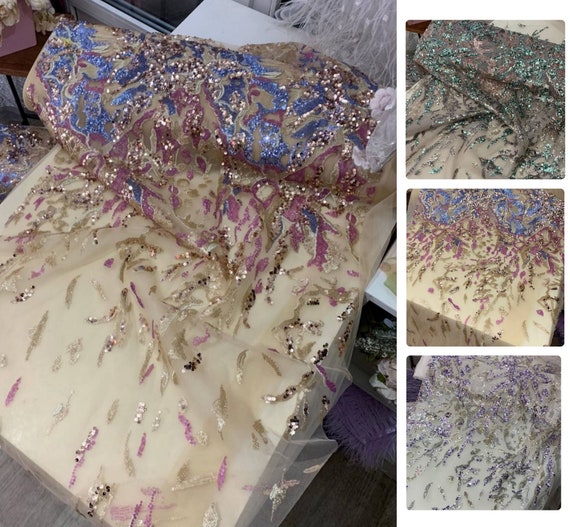Sequin lace fabric 3 colors New Fashion fabric 2020 Embroidered lace Fabric Chic 3d fabric lace Mesh fabric with embroidery Sequins Shine