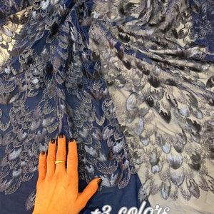 3 colors Fabric sequined Lace Fabric Feathers Fenix Embroidery Lace Fabric for Evening dress Gown Length 0.5 yard /WIDTH 55'' Fabric mesh