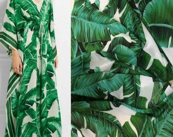 Tropical palm leaves pattern Polyester fabric Width  59'' Palm Printed fabric By the yard Botanical tropical plants fabric Chiffon  fabrics