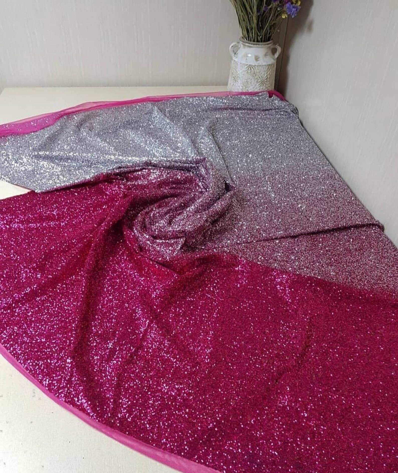 Ombre Glitter Mesh Fabric 7 Colors Glued Glitter Sparkle Net Etsy